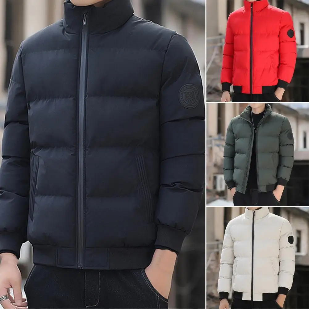 Puffer Jacket Men Stand Collar Casual Streetwear Cotton Padded Thick Warm Coat Lightweight Men Streetwear Clothes