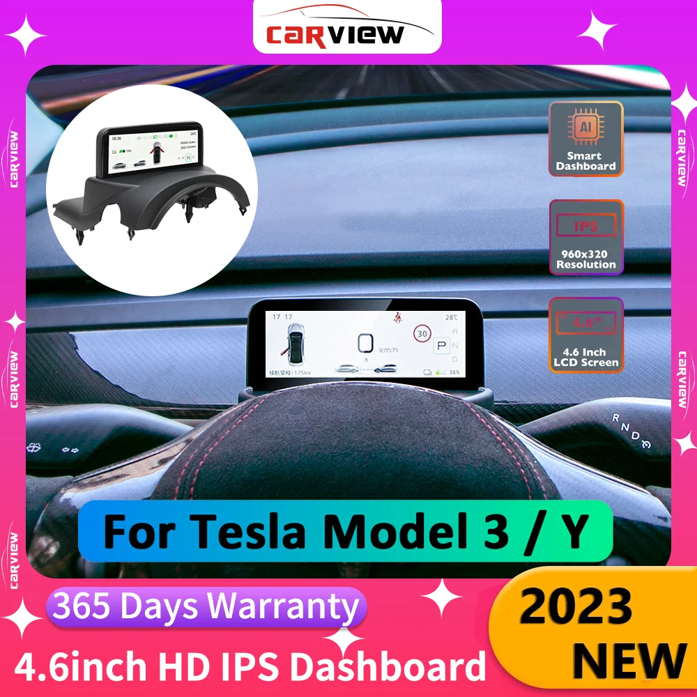 

CARVIEW For Tesla Model Y 3 Dashboard Cluster Instrument 4.6inch HD LCD Information Displayer Modification Accessorri Speedomete