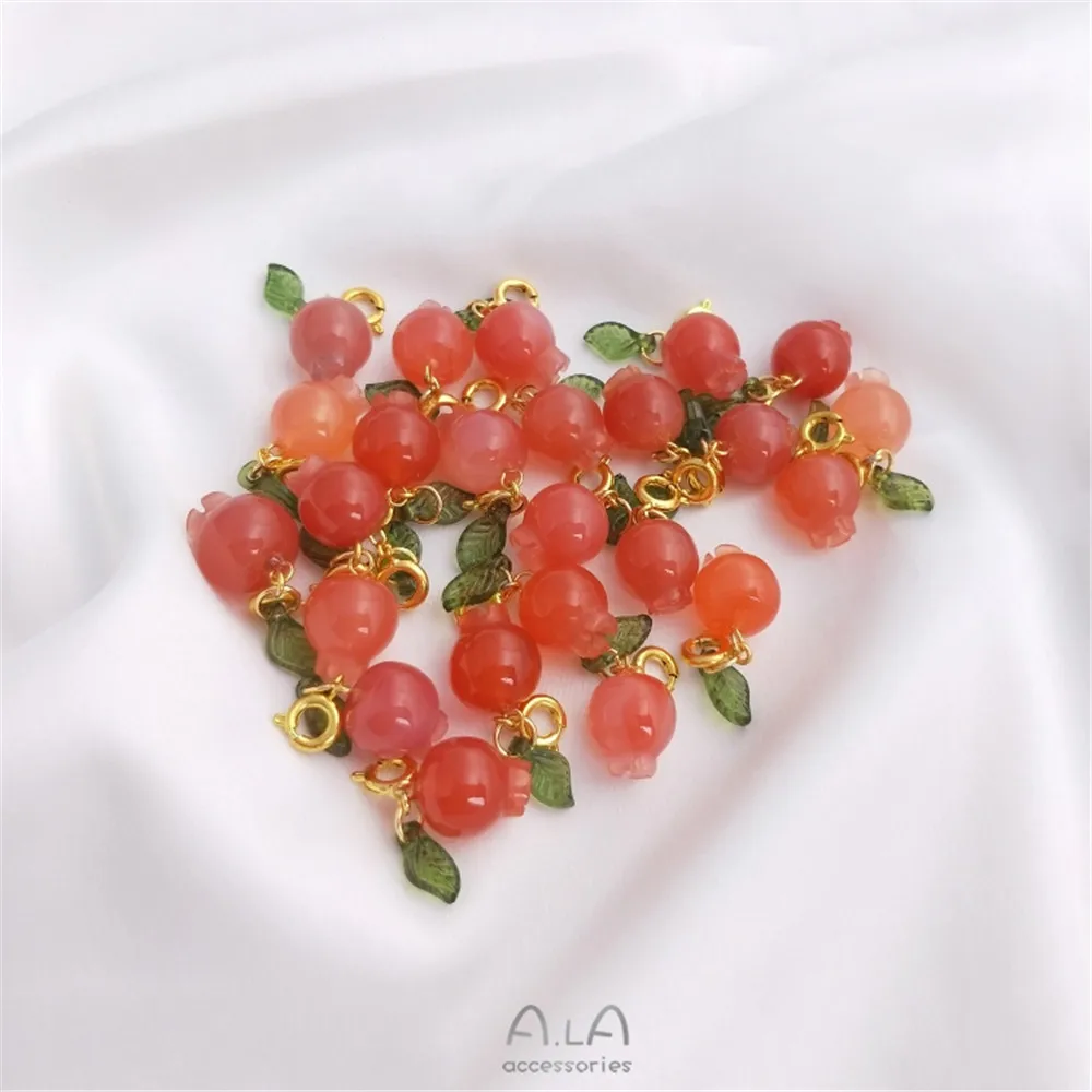 

Natural south Red salt source agate pomegranate pendant leaf spring buckle pendant diy necklace pendant