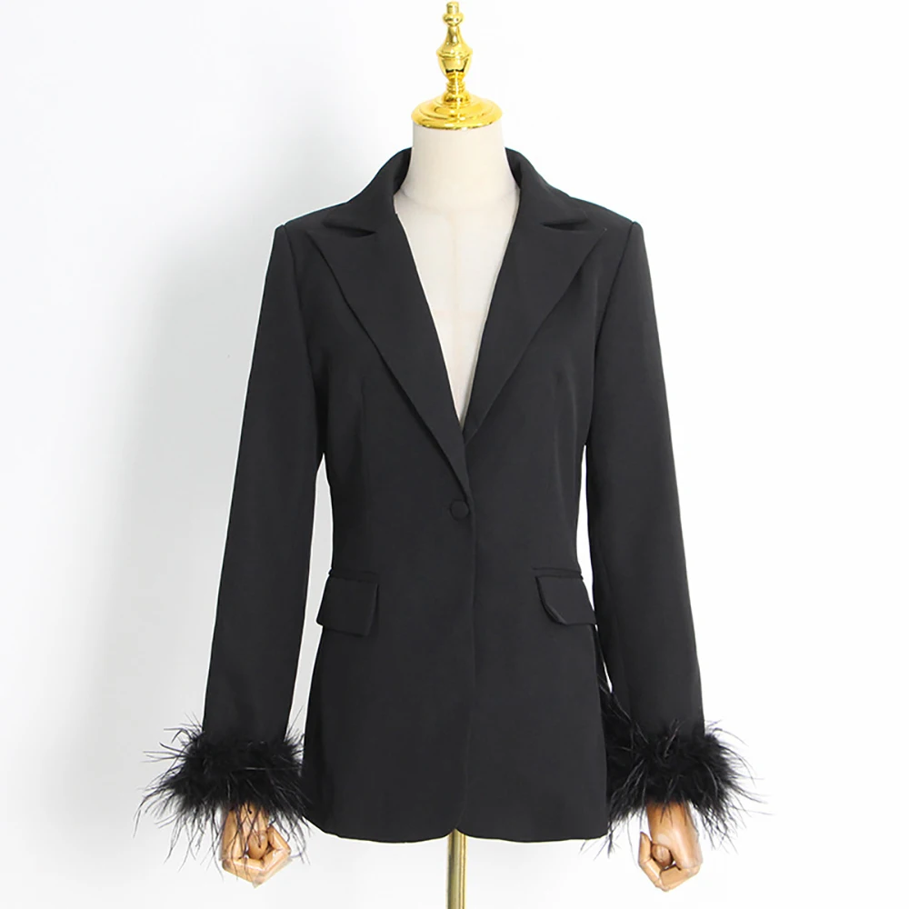 Elegant Women Jackets Jacket Feather Trim Slim Fit Custom Luxury Dress Plus Size Women's Blazers for Woman Traf Official Store