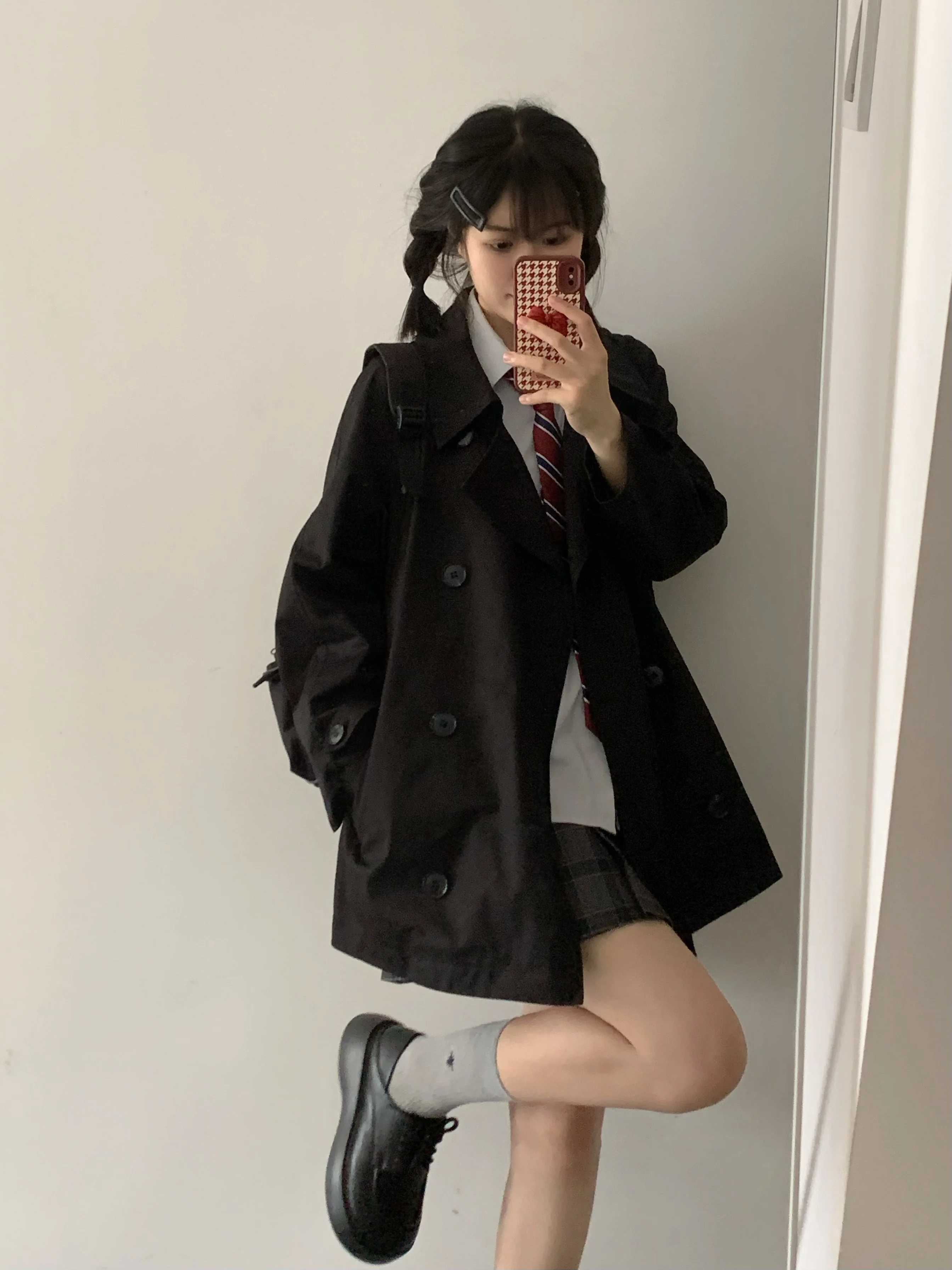 [XINGX Holding the Moon] Original Jk Uniform Trench coat Women Autumn and Winter Top Preppy School Supply Sense Coat Short coat