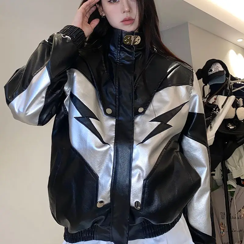 New Varsity Jacket Pu Leather Bomber Jacket Men's Women's Coats Stand-up Collar Streetwear Casual Autumn Winter Jacket Fashion