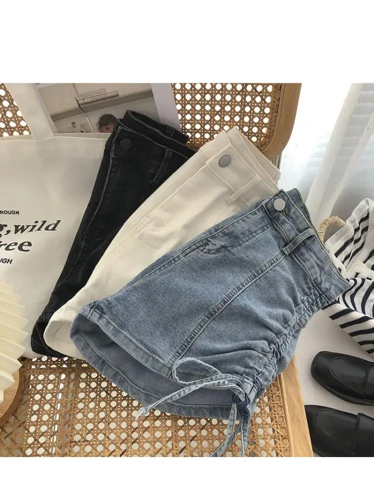 Летние шорты джинсы с высокой талией женские джинсовые винтажные обтягивающие