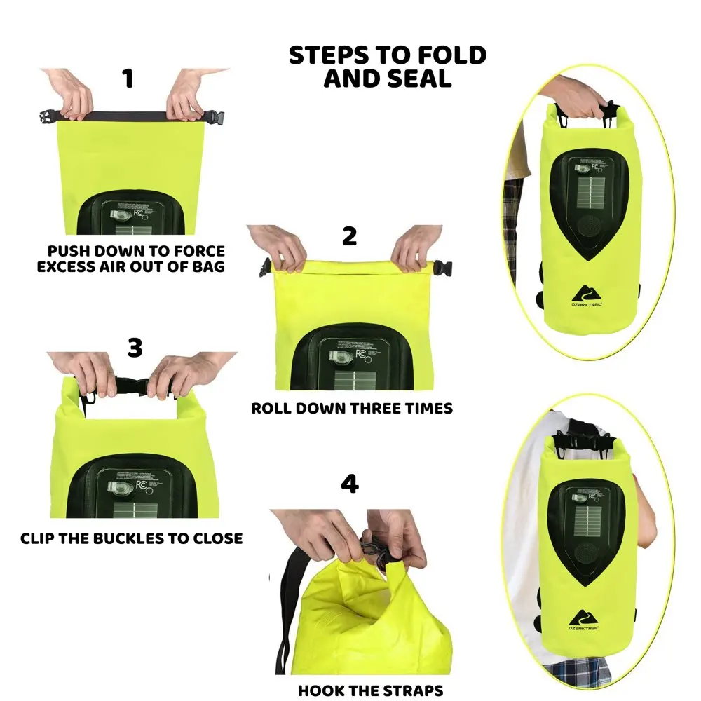 Waterproof Portable Speaker Dry Bag with LED Lights, Waterproof Solar and USB Powered