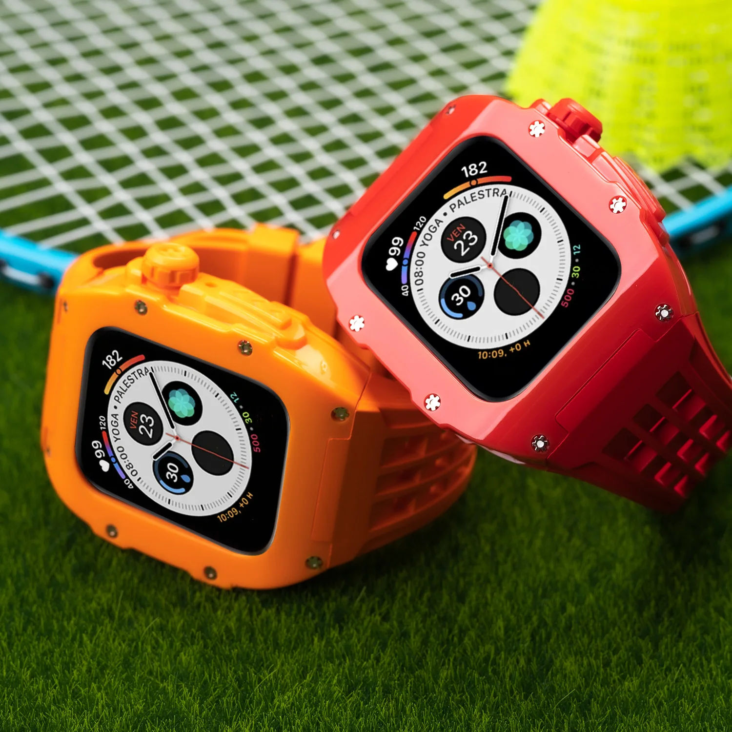 Luxury Modification Kit Case Band for Apple 8 7 6 5 SE PC Case for Iwatch Series 45MM 44MM Men Rugged Fluororubber Sport Band