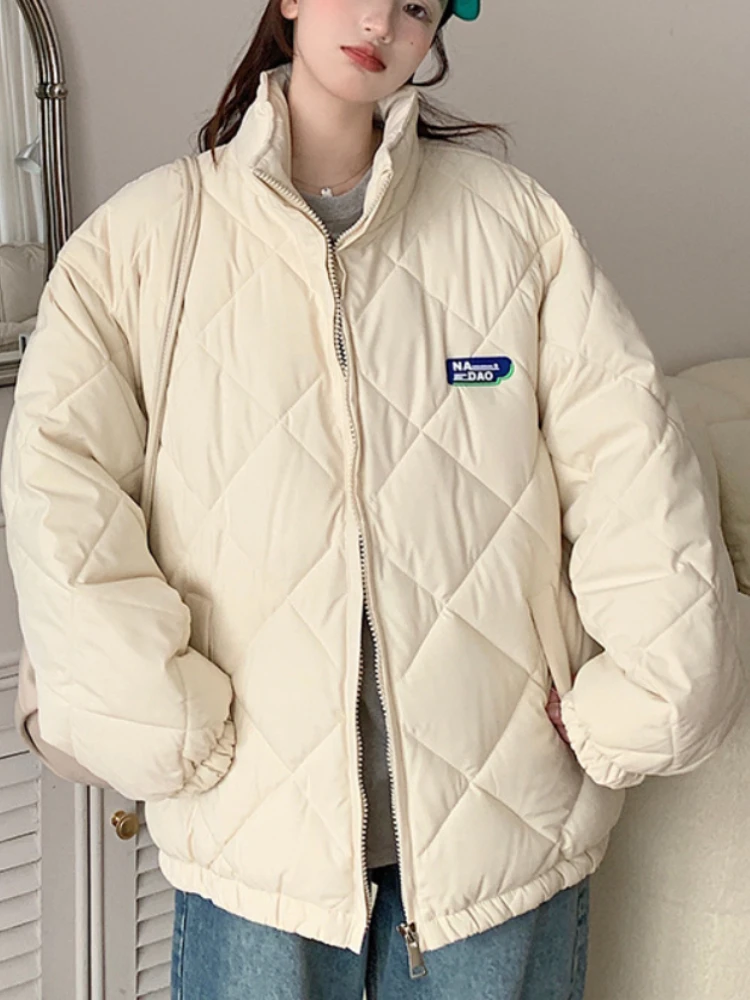 

Winter Coat for Women Heavy Jackets Korean Streetwear Parka Rhombus Loose Mid-length Winter Clothes Women 2022 Fashion Coats