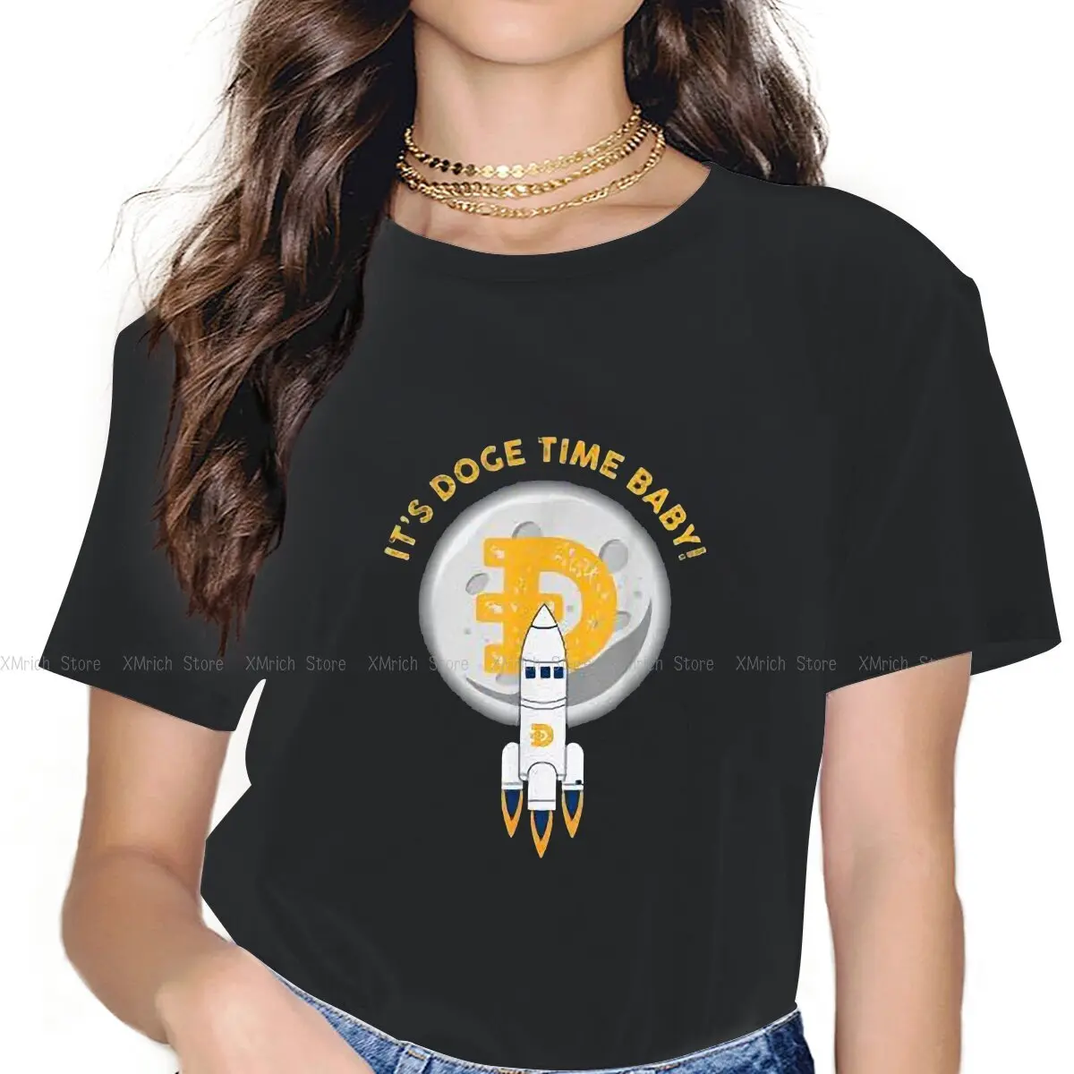 

Dogecoin Time Rocket Graphic Women Clothing Bitcoin Cryptocurrency Art Graphic Female Tshirts Vintage Grunge Loose Tops Tee