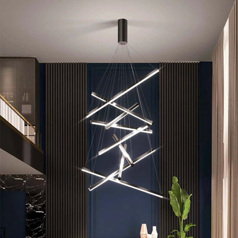 

Post Modern LED Staircase Chandelier Simple Duplex Building Long Line Ceiling Chandelier Attic Living Room Pendant Light Fixture