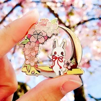 the crescent blossom eclipses bunny rabbit brooch metal badge lapel pin jacket jeans fashion jewelry accessories gift