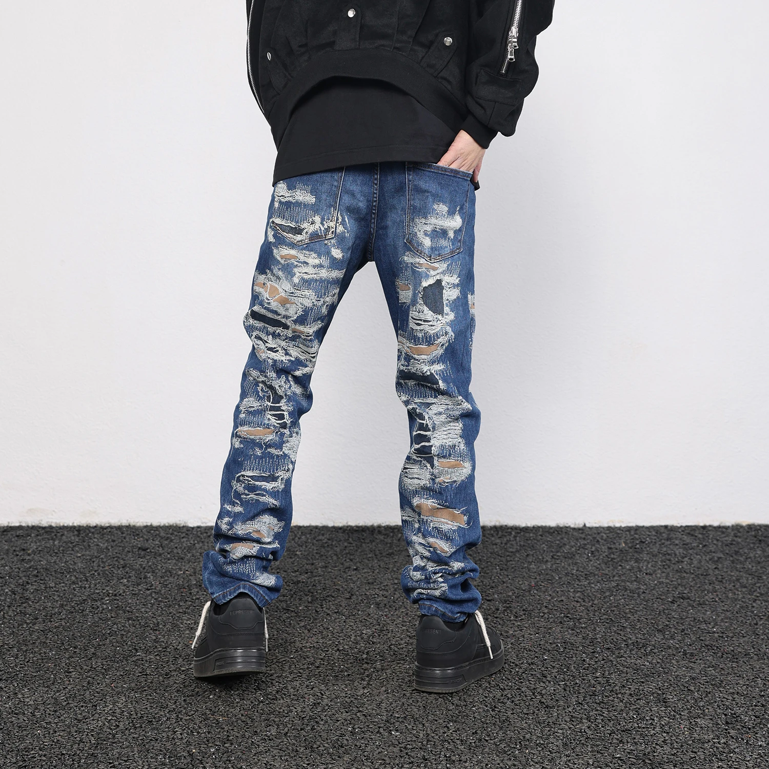 Vintage Distressed Skinny Jeans Y2k Spray Paint Ripped Jeans Pants Broken Hip-hop Street Wear Speckle Ink Slim Denim Jean Man