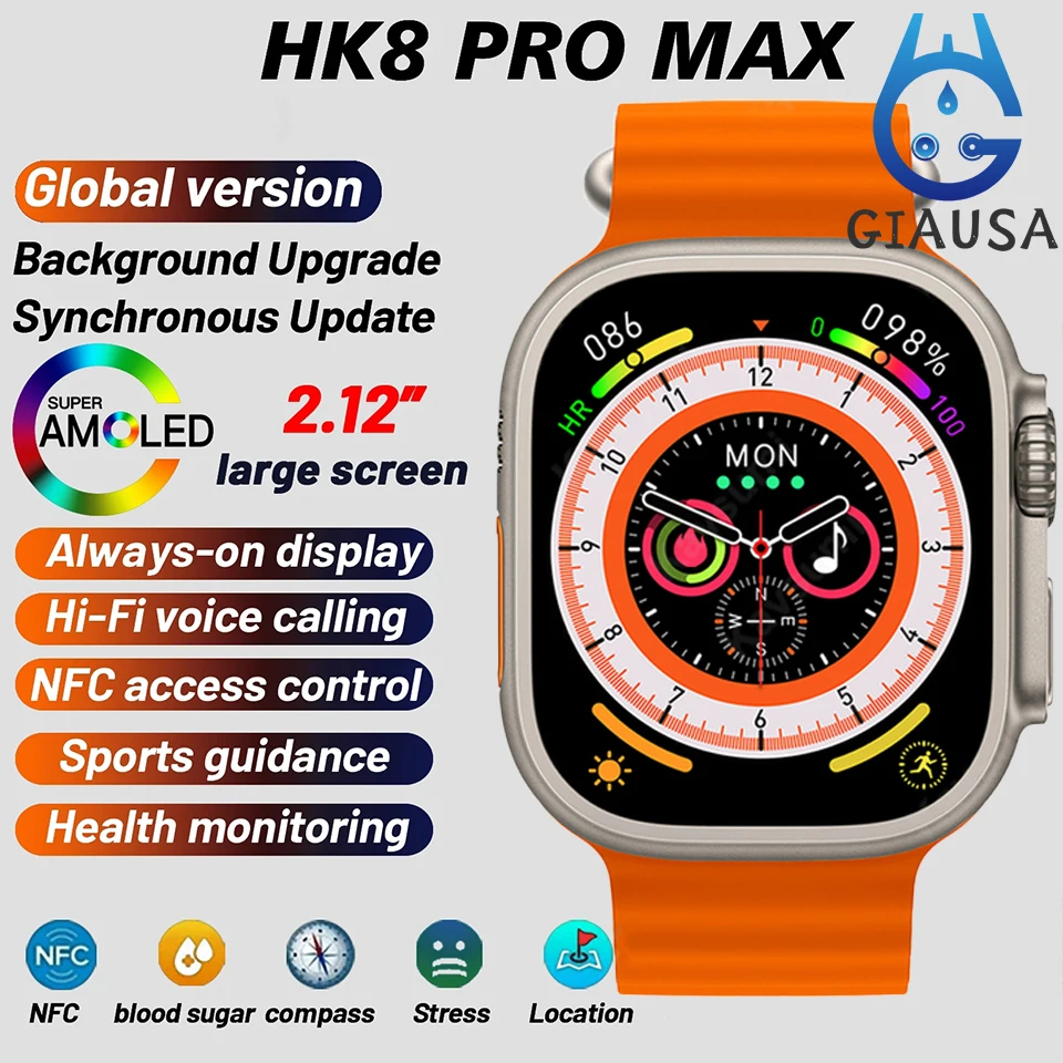 

Smart Watch Ultra HK8 Pro Max Series 8 49mm High Refresh Rtae Compass NFC Health Monitoring Smartwatch Man Sport Watches 2.12"