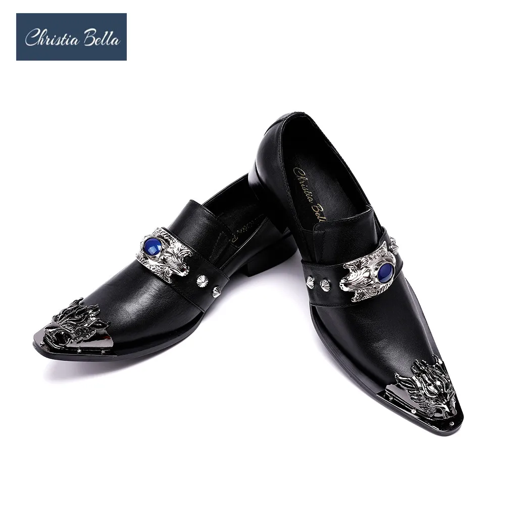 

Christia Bella British Style Men Banquet Formal Shoes Metal Pointed Toe Men Wedding Party Shoes Black Genuine Leather Men Shoes