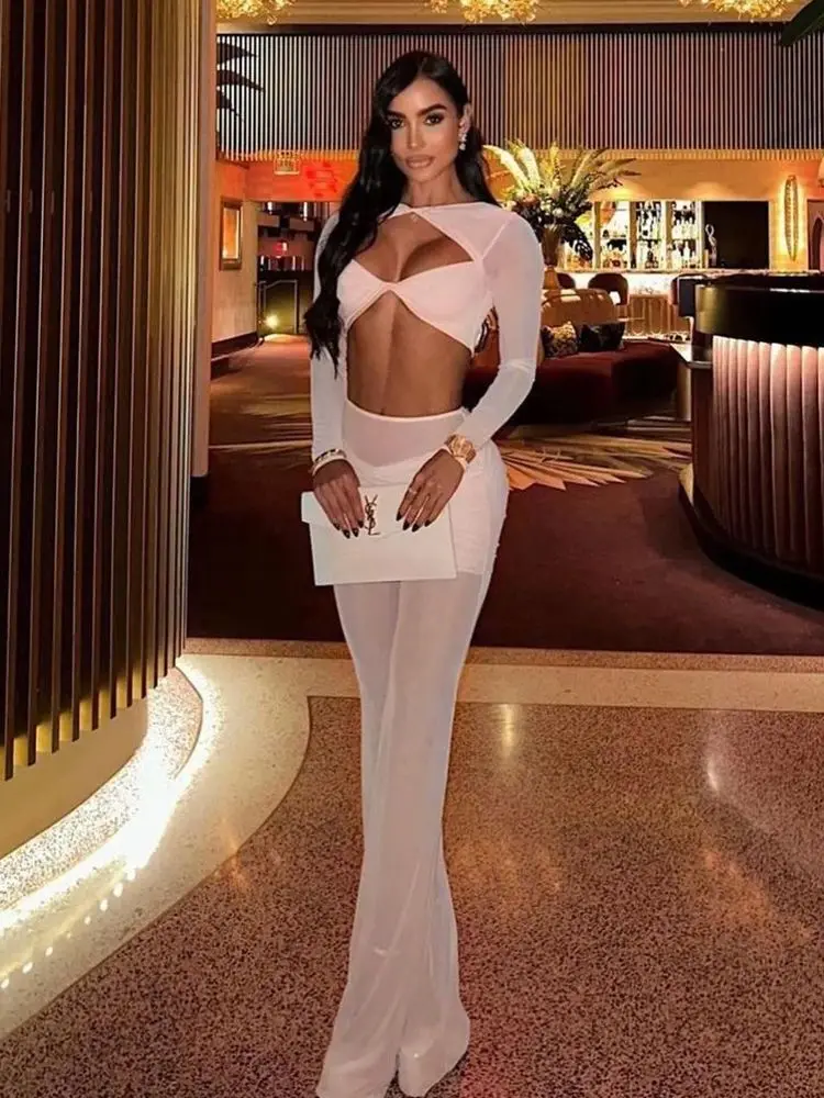 Женский комплект из 2 предметов уличный Топ с длинным рукавом и брюки вырезами