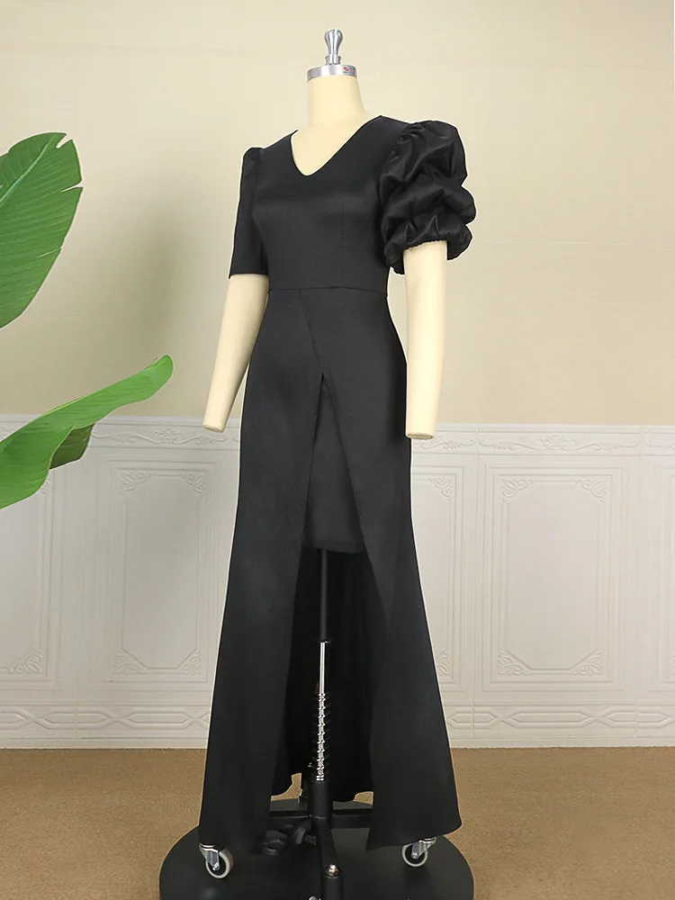 EOENKKY Plus Size Fashion Women's Dress Black Bubble Sleeve Irregular Skirt High-end Temperament Wholesale Dropshiping Customize
