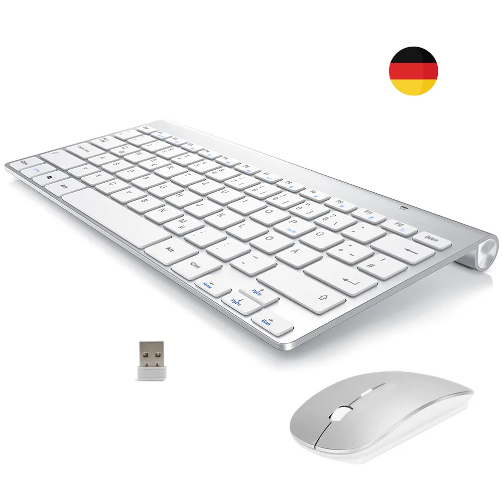 

2.4G Wireless German Keyboard Mouse Ultra Slim Multimedia Keyboard Mouse Combo Low Noise for Laptop Desktop Windows Smart TV