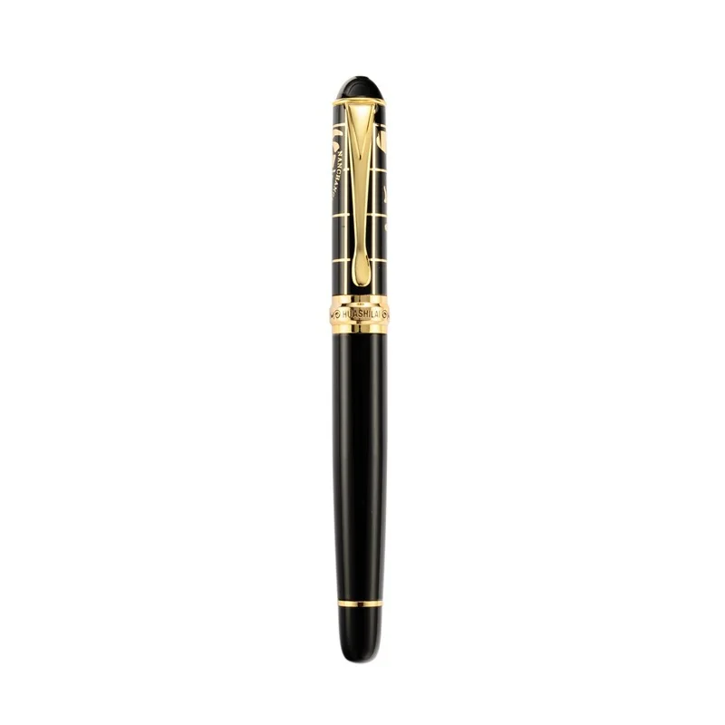 Фото Перьевая ручка HUASHILAI Black Resin 0.5 F с золотым зажимом и гравировкой, карманная, портативная, для практики каллиграфии №1