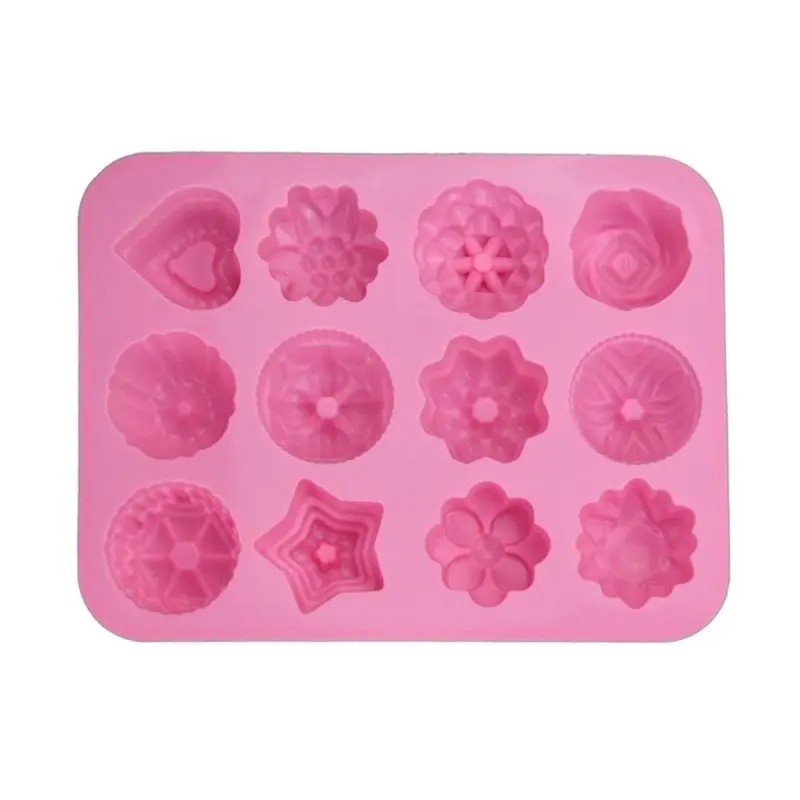 

12-Cavity Mixed Style 3D Flower Star Heart Shaped Silicone Chocolate Mol