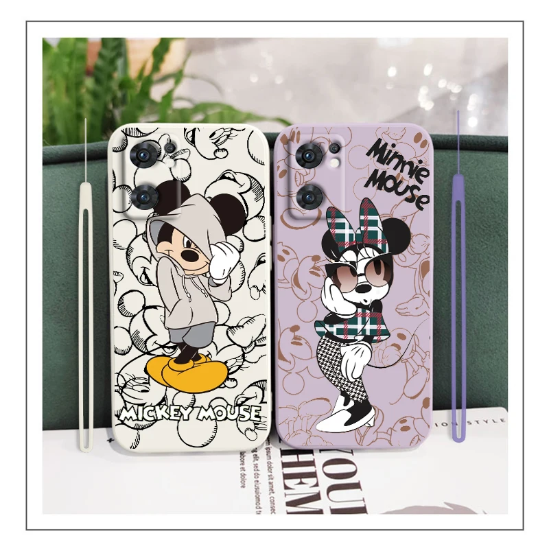

Fashion couple Mickey and Minnie For OPPO Find X5 X3 Lite F21 A96 A94 A93 A77 A76 A74 A72 A57 A53S A16 Liquid Rope Phone Case