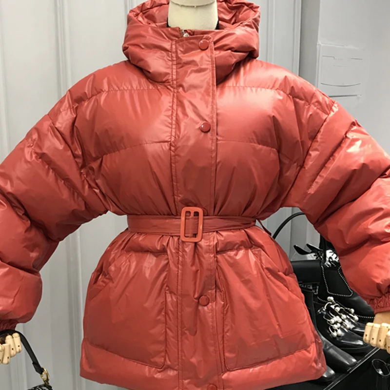 2023 New Jacket Women Winter 6 Colors Casual Warm Coat Femme Parkas with Belt Hooded Korean Style Black Autumn Female Clothing