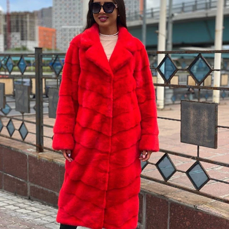 Natural Genuine Mink Fur Coat Women Simple Cozy Outertwear Lady Autumn Winter New Solid Real Mink Fur Long Jacket Female