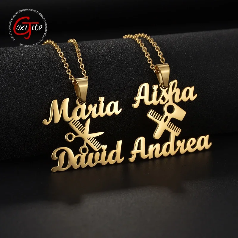 Goxijite персонализированное имя ожерелье из нержавеющей стали на заказ ножницы фен