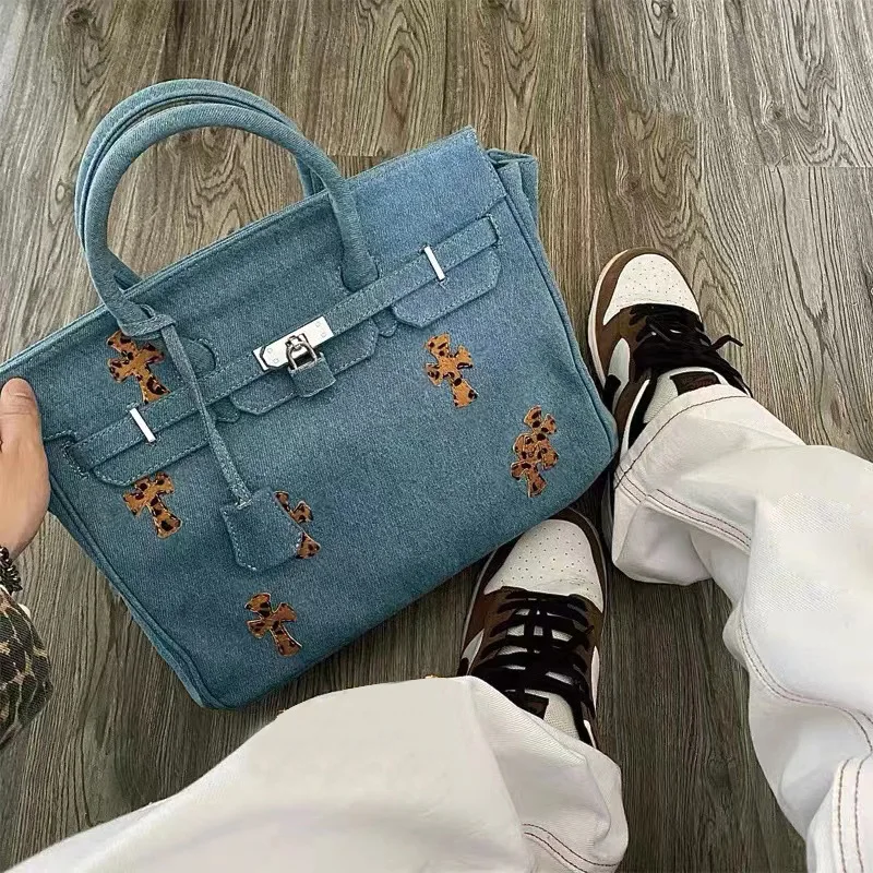 

Crucifix Denim Shoulder Bag Large Capacity Jeans Handbag 2022 New Men Women Denim Bags Online EW6441331