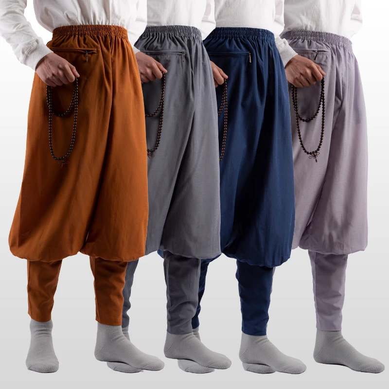 

Summer Cotton Cambric Monk Pants Buddhist Zen Lay Trousers Traditional Chinese Bottoms Buddha Shaolin Monk Kung Fu Pants