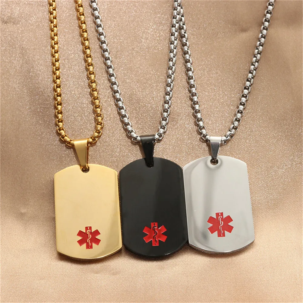 

Trendy Men's Titanium Steel Medical Logo Tag Pendant Necklace Jewelry Gift