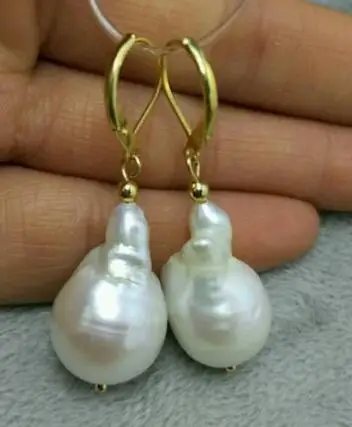 

good Huge AAA natural baroque white pearl earrings 14K/20