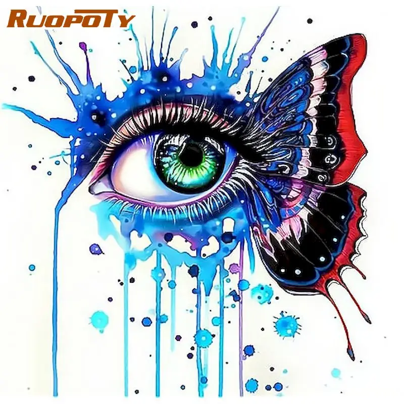 

RUOPOTY 60x75cm Painting by Numbers Handpainted Butterfly Eyes DIY Frame Paint by Numbers Adults Crafts Home decor Diy Ideas