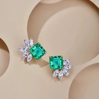 punki new korean green square cubic zircon leaf shape stud earrings for woman girls fashion bridal party wedding jewelry