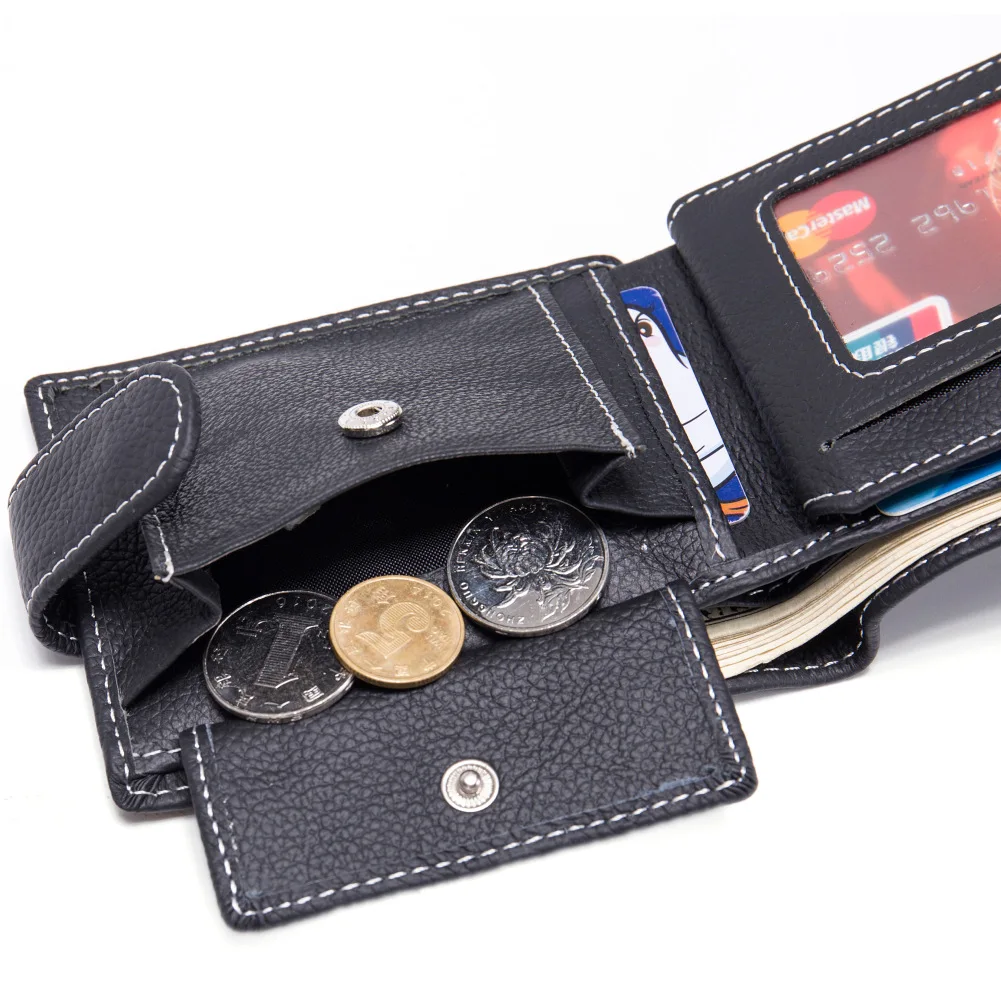 Men Wallets Genuine Cow Leather Wallets Brand With Coin Pocket Purse Card Holder Fashion Black Wallet