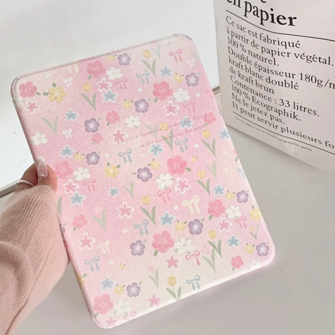 

360 Rotation Protective Case For iPad 10.2 8th Air 4 5 Generation 9.7 10th 10.9 Mini 6 2022 Pink Flower Cover with Pencil Holder