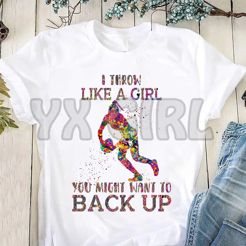 

Summer Fashion Men's For Women's t shirt Rugby Throw Like Girl Watercolor 2D Printed Tee Tops Unisex 100% Cotton Black Tees