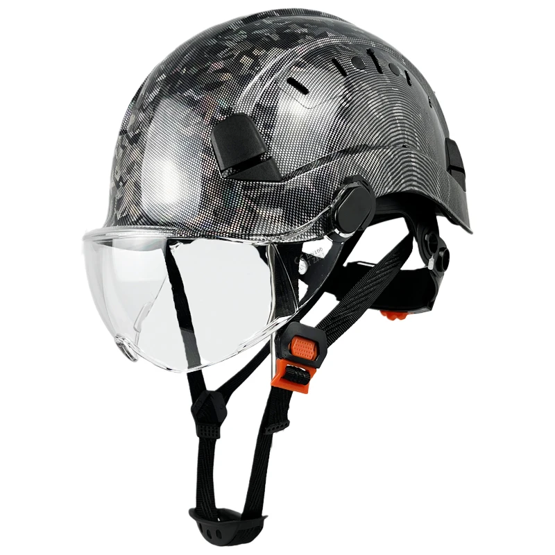 

Carbon Fiber Pattern CE EN397 Safety Helmet With Goggles For Engineer Construction Hard Hat ABS Protective Work Cap For Men