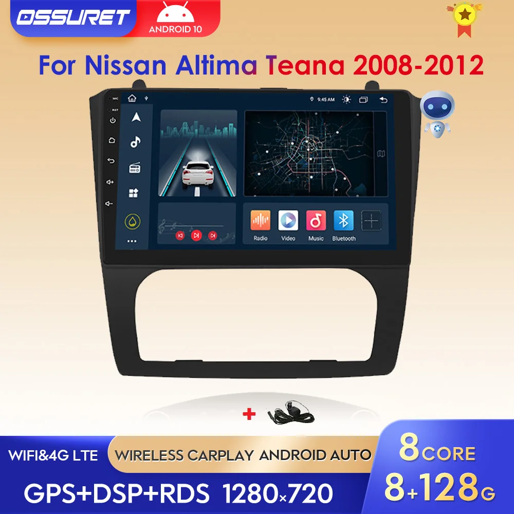 

2 DIN CarPlay Android 10 Car Radio Multimedia Player For Nissan Altima Teana 2008-2012 Auto A/C Audio Stereo RDS GPS AI Voice BT