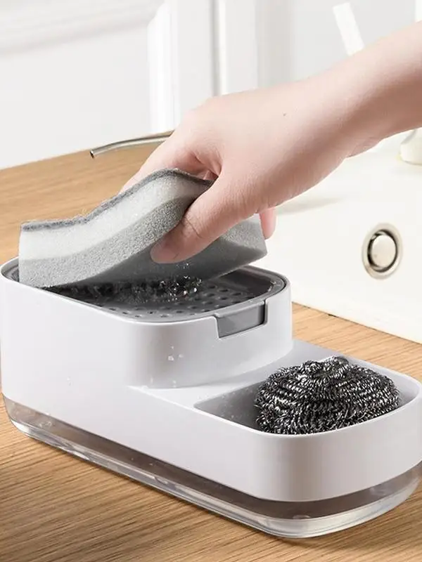 

Kitchen Sink Dish Soap Pump Dispenser Countertop Liquid Hand Soap Dispenser whit Sponge Holder Steel Pad Storage