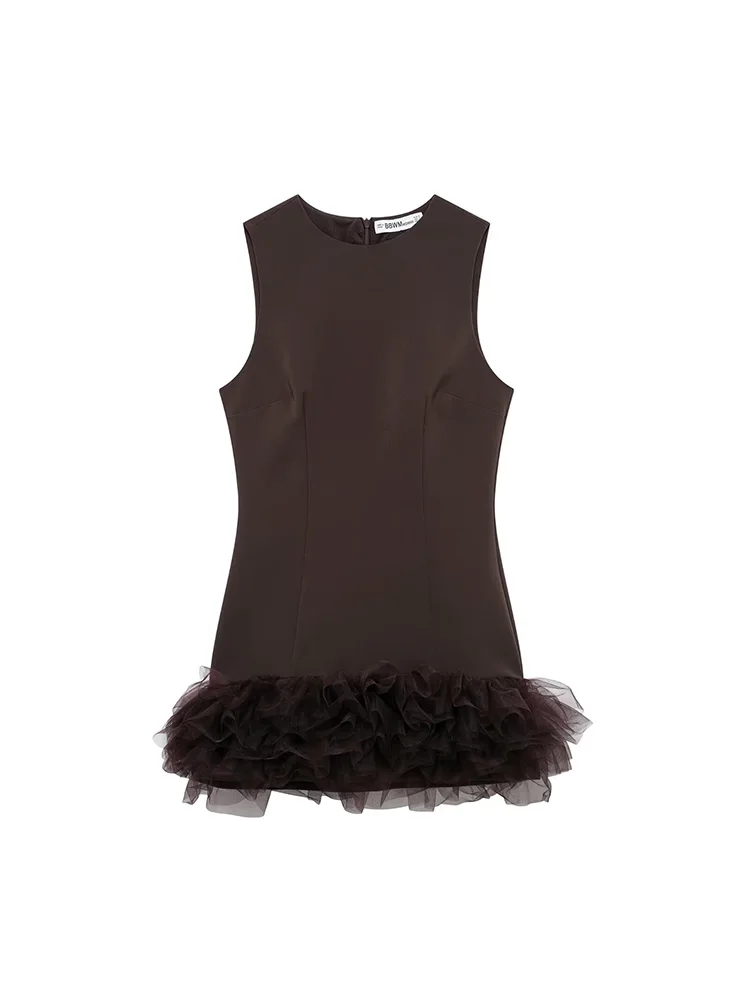 Осень/зима 2024 новое женское повседневное короткое однотонное платье без рукавов