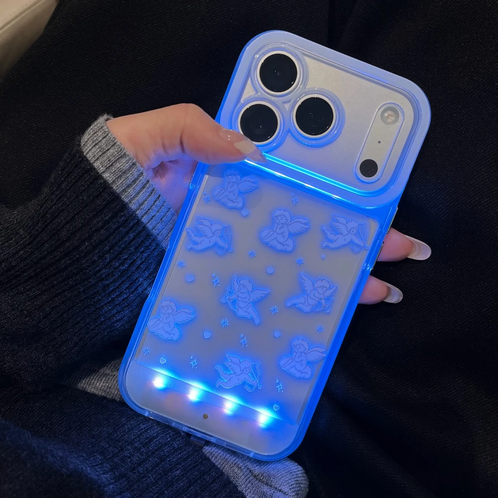Фото 5-цветный светящийся чехол для телефона с вспышкой Lucky Angel для iPhone 16, 15, 13, 12, 11, 14 17 Pro Max Plus, противоударный чехол №3