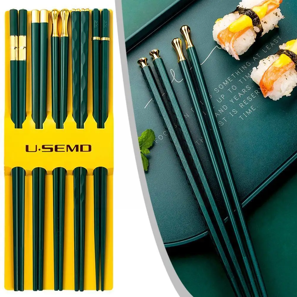 

5pairs Steel Alloy Reusable Chopstick Engraving Family Chopsticks Chopsticks Food Kitchen Sushi U3h6