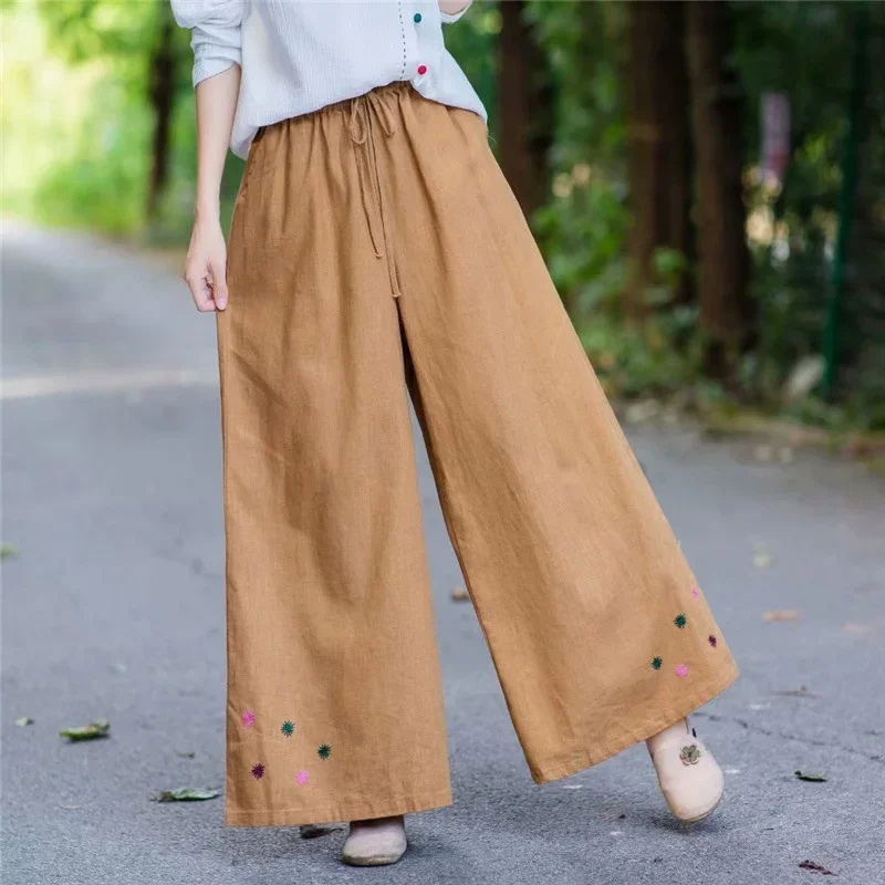 

Chinese Style Cotton Linen Fashion Women Wide-Leg Pants New Casual Retro Loose Long Trousers Elegant Streetwear Pants 12248