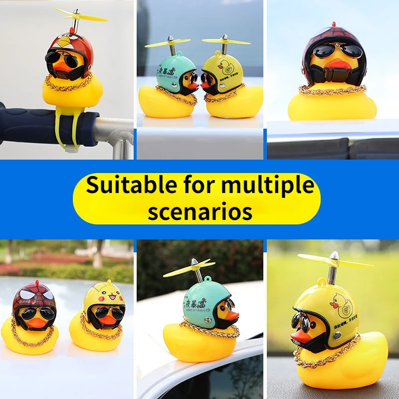 

Car Cute Little Yellow Duck with Helmet Broken Wind Motorcycle Bike Helmet Cycling Driving Decor Duck Car Ornaments Accessories