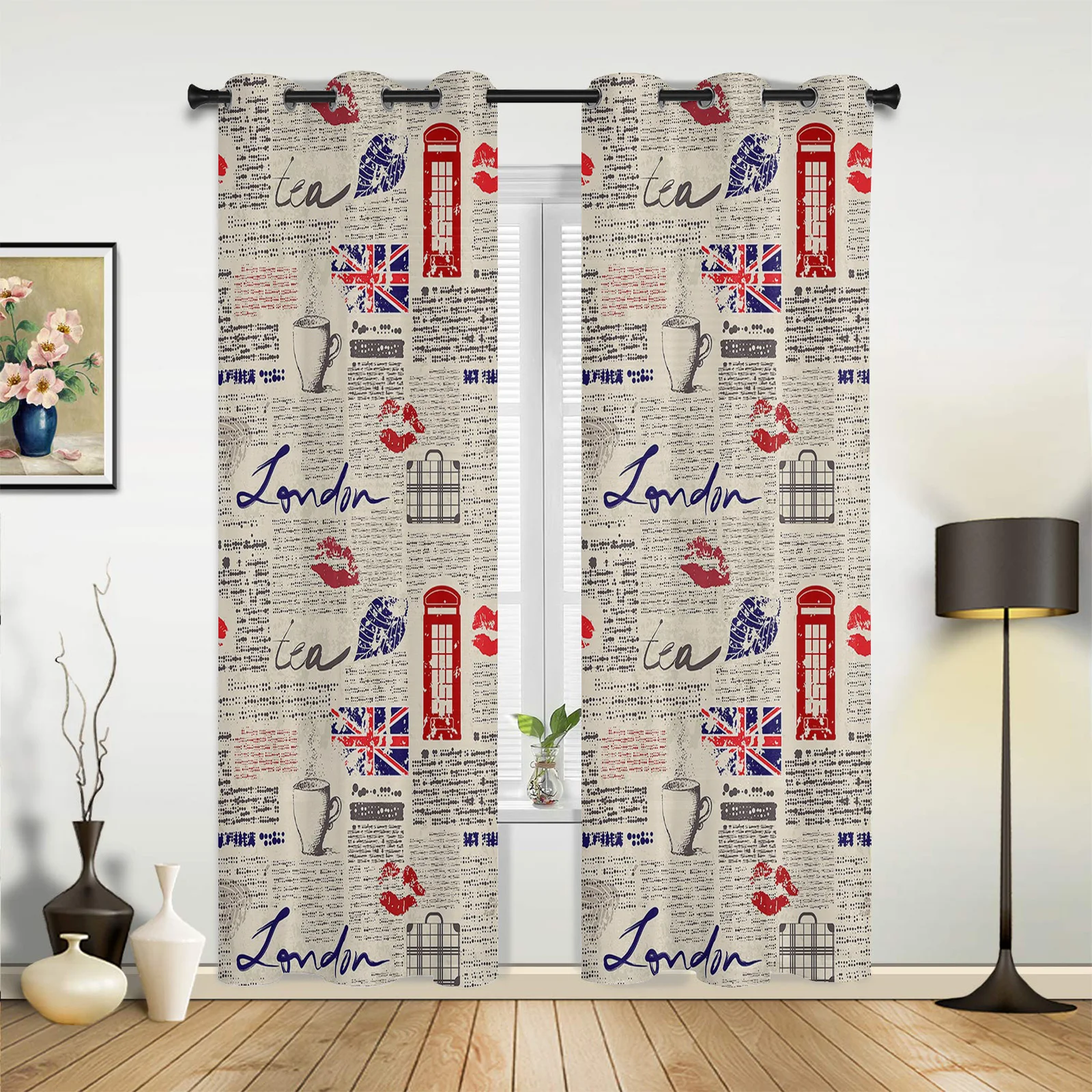 

London Newspaper Vintage Curtains for Bedroom Living Room Drapes Kitchen Children's Room Window Curtain Modern Home Decor