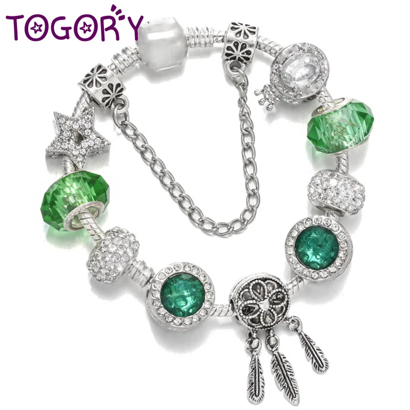 Женский серебристый браслет «Ловец снов» TOGORY, очаровательный браслет со звездой и короной