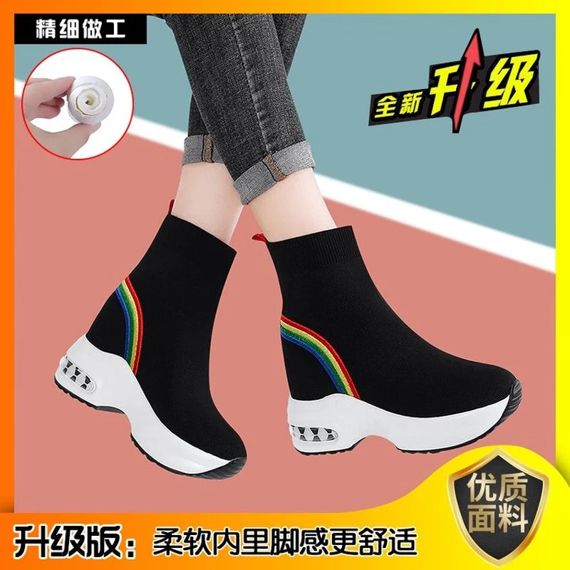 

2022 Spring Autumn Women Sock Boots Chunky Platform Hidden Heels Ankle Boots Woman Thick Bottom Non-slip Botas Femininas