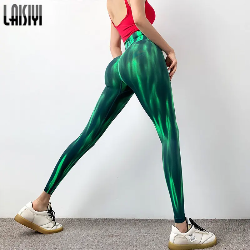 Женские спортивные бесшовные леггинсы LAISIYI радужные эластичные с высокой талией
