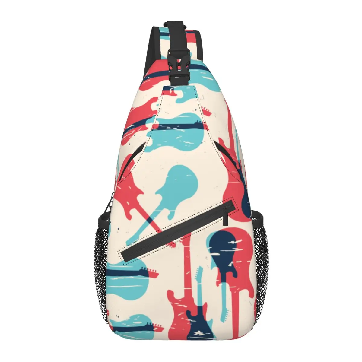 

2022 Chest Bag Men's Casual Messenger Bag Fashion Women Chest Bag Grunge Pattern With Guitar Handbag Travel Phone Bag