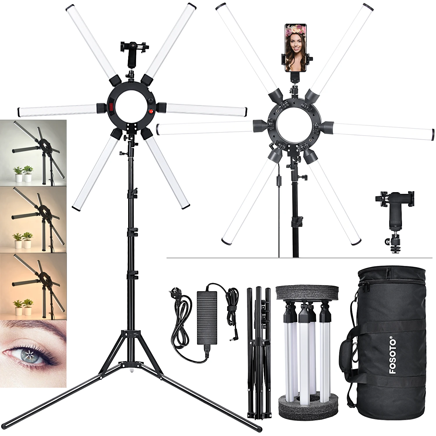 

LED ring dimmable star eye round with wireless remote control, 3200K-5600K, CRI greater than 97, photography video fill light
