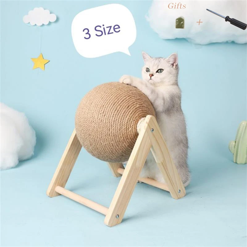 

Wooden Cat Scratcher Toy Cat Scratching Post Toy For Cats Sisal Rope Ball Toys Grinding Paws Wear-resistant Pet Accessories