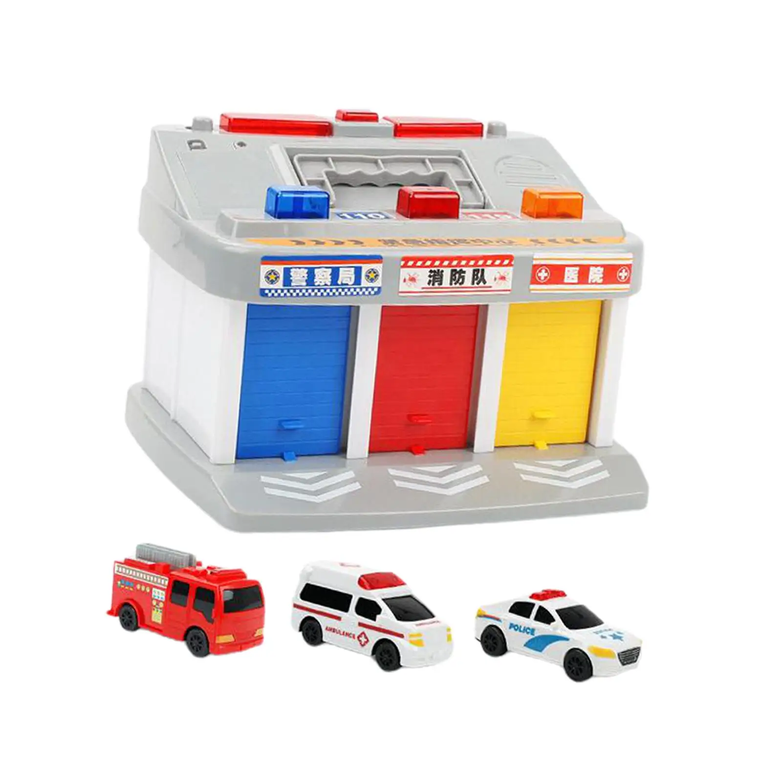 

Emergency Vehicle Station with 3 Mini Cars Toy Vehicle for 3 4 5 6 Years Old
